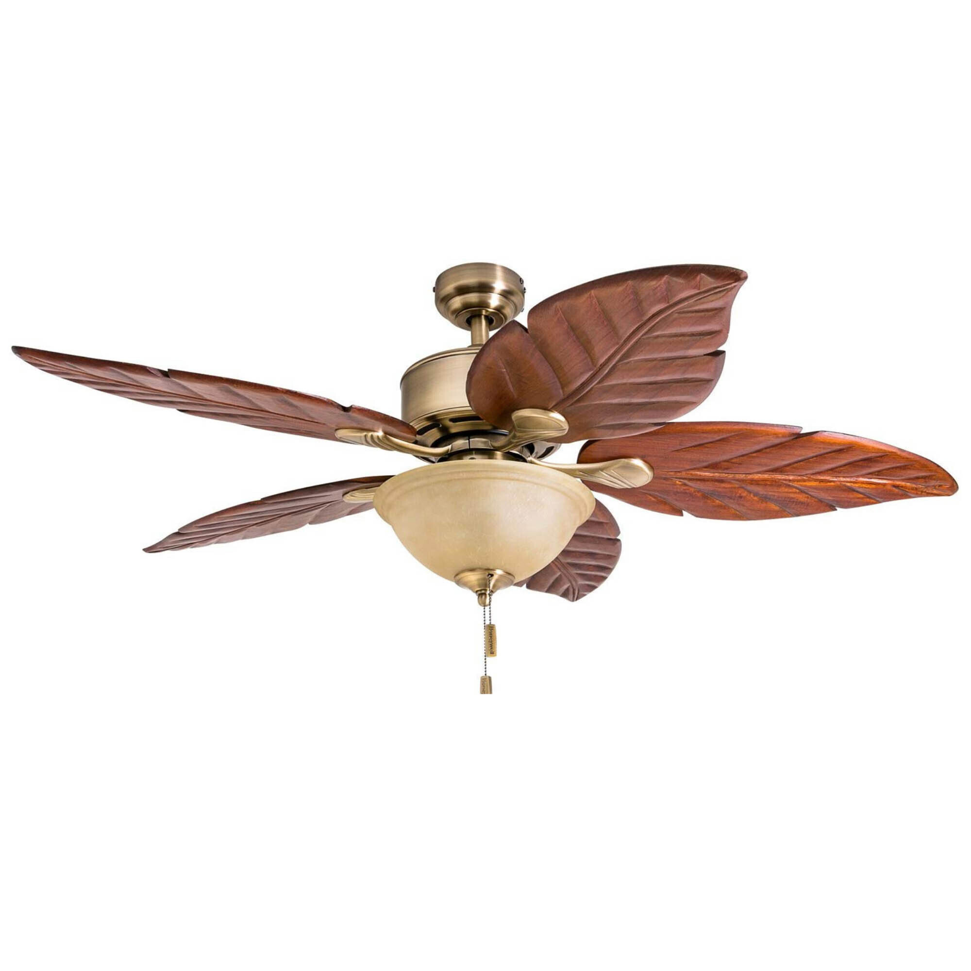 Prominence Home, 52in. Sabal Palm Ceiling Fan Aged Brass, Fan Diameter 52 in, Fan Blade Span 50-54 Air Delivery 4019 cfm, Model# 50500
